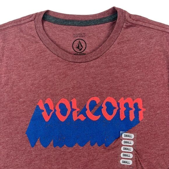 New Volcom Men US S Red T-Shirt Crew Neck Short Sleeve Logo Casual  Night Creep - Picture 4 of 9